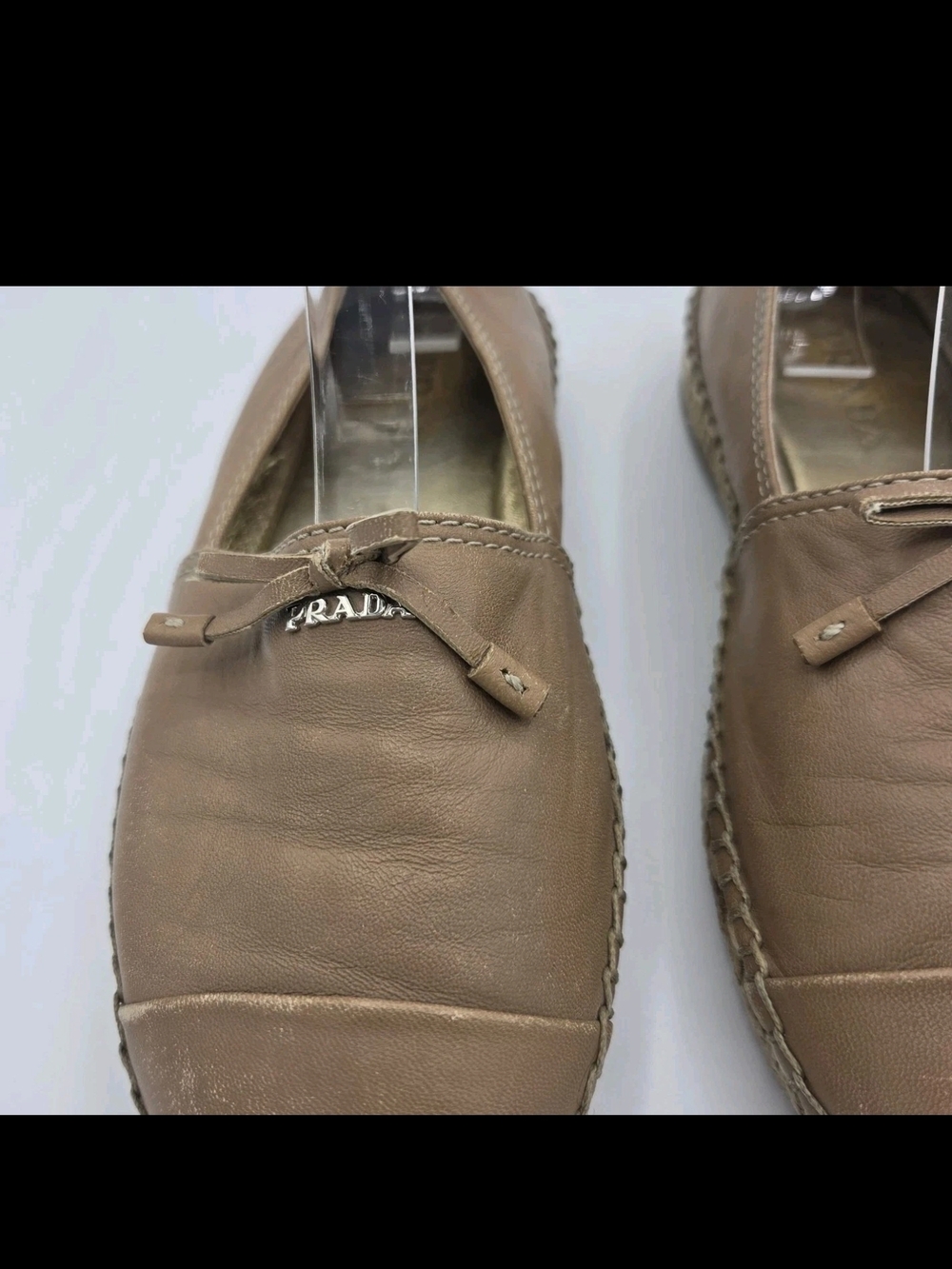 Prada Nappa Leather Espadrilles Tan Brown Bow Italy Womens Size 35 US 5 - Picture 4 of 14